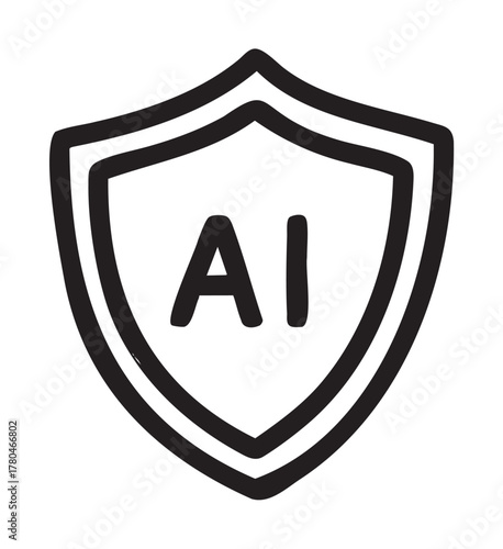 Black outline icon of a shield with the letters "ai" centrally placed, representing protection and artificial intelligence concepts.