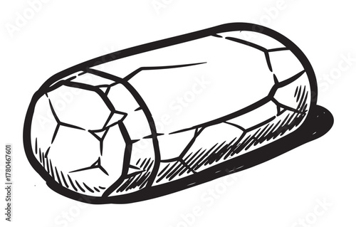 Black and white sketch of a loaf of bread with a textured crust and rounded shape.