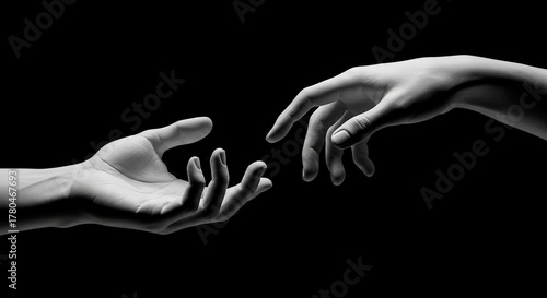 Quadro su tela two hands reaching for connection and help, representing human partnership, god