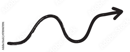 Black hand-drawn wavy arrow sketch pointing upward. simple design used in diagrams and presentations to indicate movement or progression.