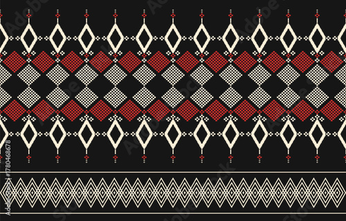 Black and Red Ikat Diamond Geometric Grid Seamless Pattern, Flat Modern design , illustration Vector EPS 10 