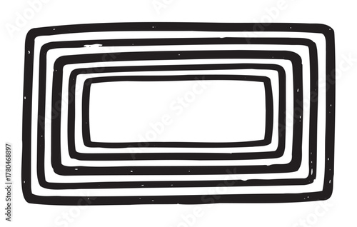 Hand-drawn black rectangular shapes nested within each other, creating a visually striking geometric pattern.