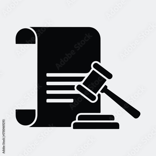 Silhouette legal document with gavel icon justice court vector illustration
