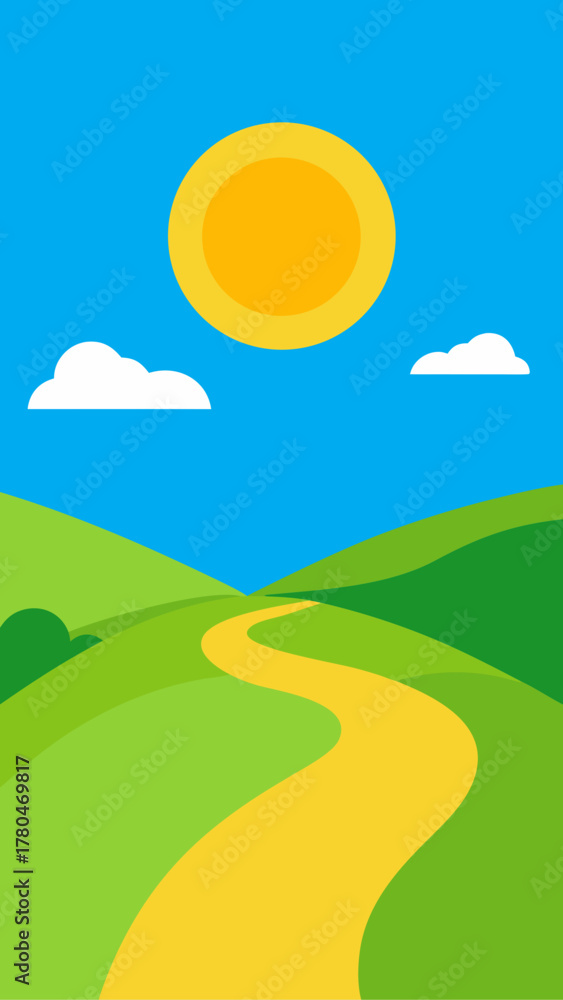 Obraz premium Illustration of sunny landscape with winding path