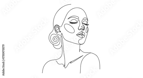 Elegant woman's face in a minimalist single continuous one line drawing, an abstract portrait of beauty and serenity