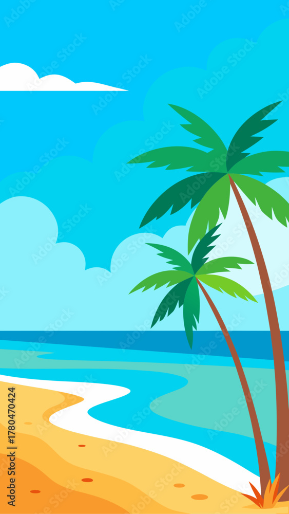 Obraz premium Illustration of a tropical beach with palm trees