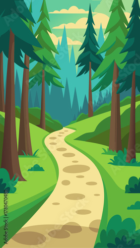 Winding path through a cartoon forest landscape art