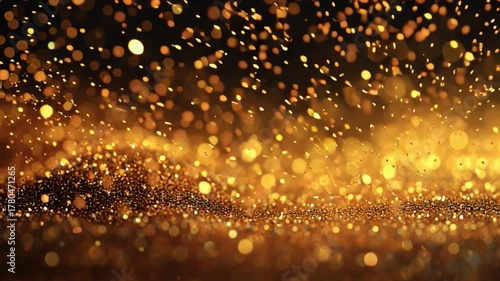 Golden sparkles create a shimmering effect on a dark background during a festive celebration or event