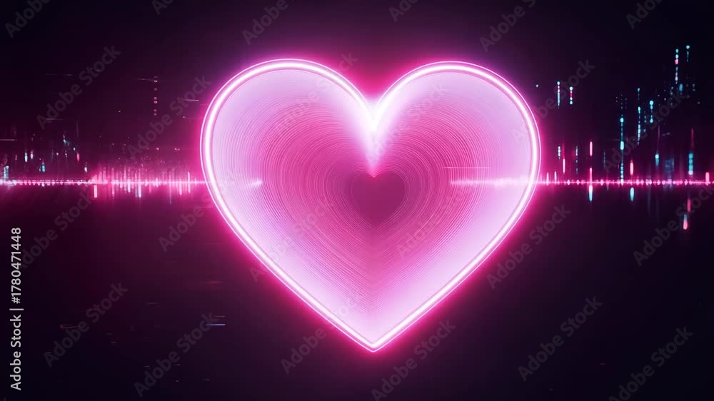 Glowing pink heart shape with neon light effect on dark background