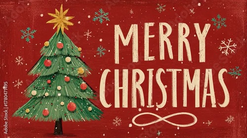 Colorful Christmas tree with bright decorations and cheerful greeting in a festive setting during the holiday season