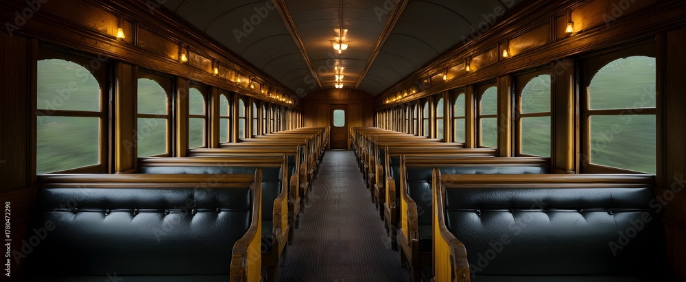 Fototapeta premium Vintage train meditation evokes serene calmness within timeless classic railway cars.