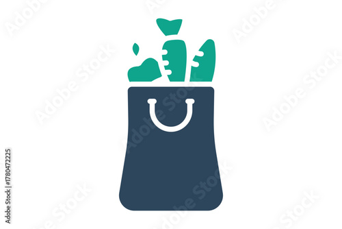 Grocery bag icon. solid icon style. icon related to zero waste. waste elements vector illustration