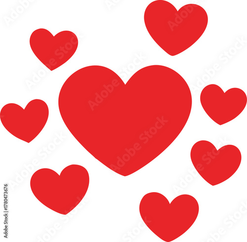 A cluster of vibrant red hearts arranged in a circular pattern