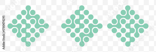 Set of meta ball pattern samples. Fluid drops or morph shapes background. Organic blobs, neurons or molecules isolated on white background. Connected dots print. Vector graphic