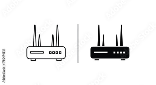 Two router icons, one in outline style and one in solid fill style, side by side.