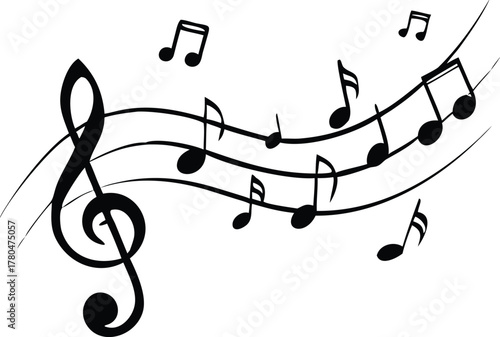 Elegant musical notes and a treble clef float in a simple design