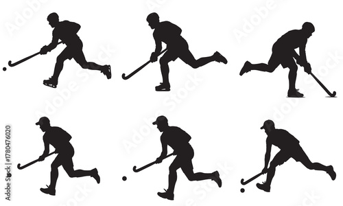 Field hockey player action sequence silhouette