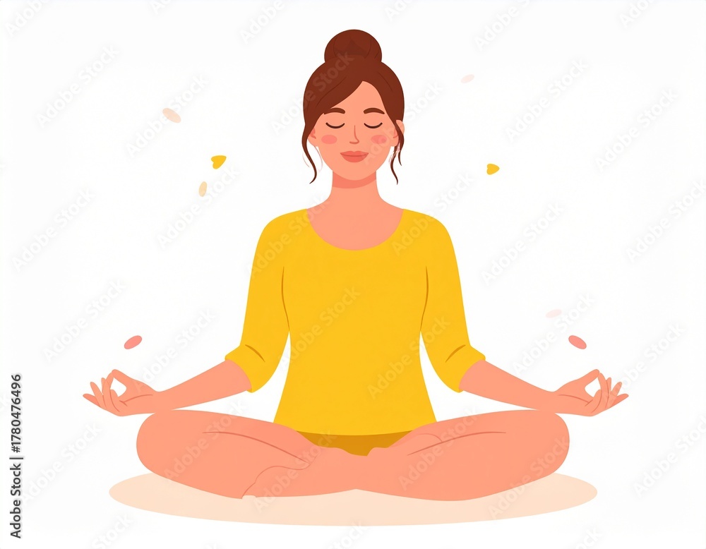 custom made wallpaper toronto digitalA flat vector illustration depicting a woman in a seated lotus yoga position, eyes 