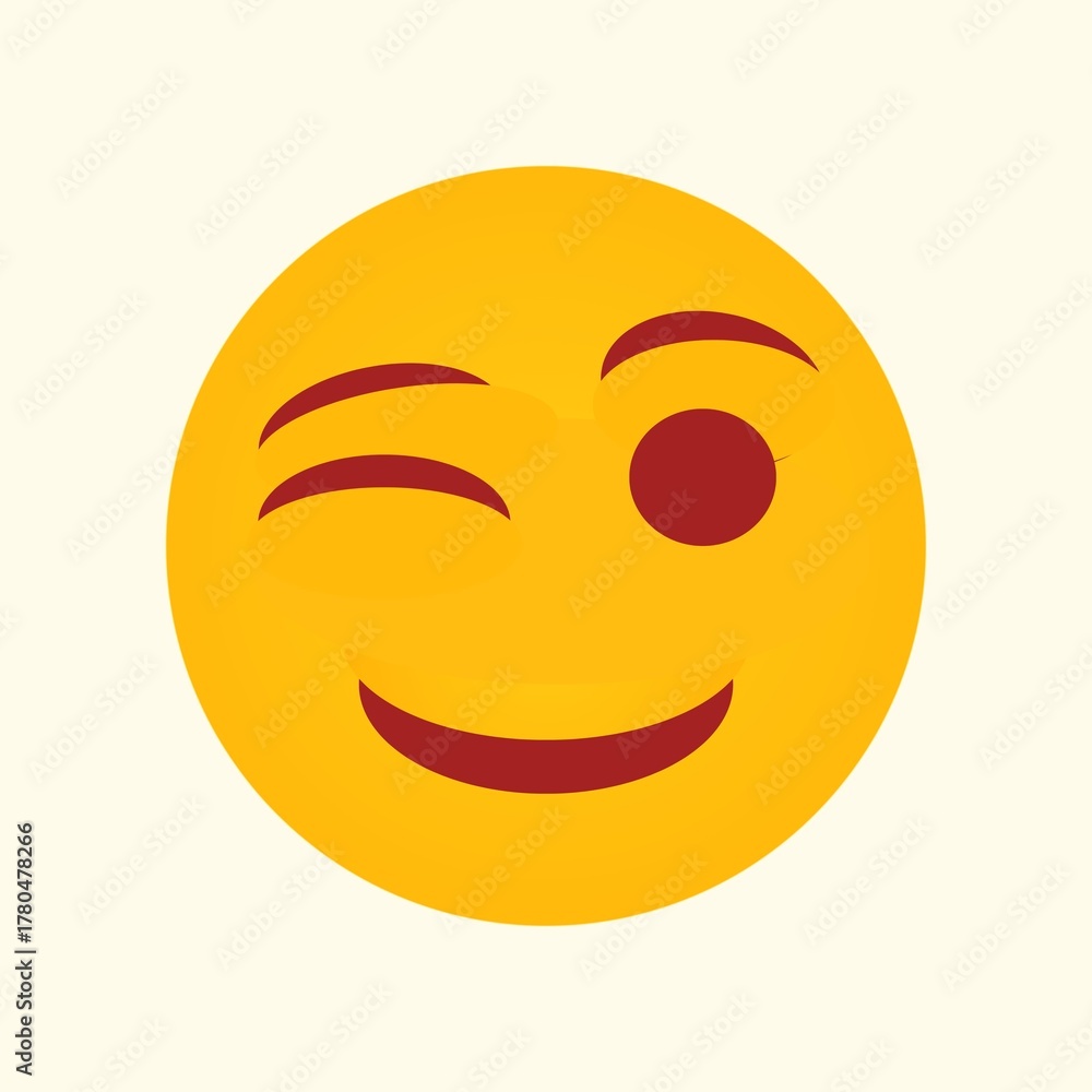 Fototapeta premium Ilustración de emoji guiñando el ojo y sonriendo. Ideal para stickers, redes sociales, diseño gráfico y contenido digital alegre.