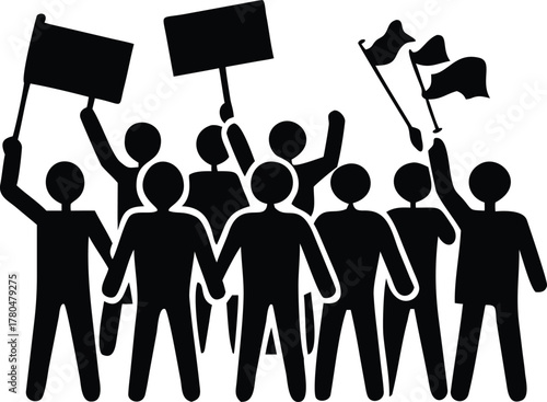 A crowd of people protesting with signs and raised fists shown