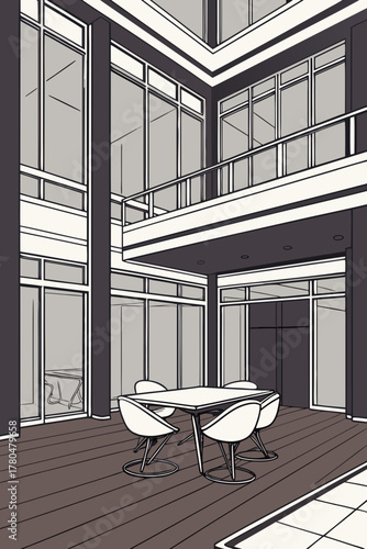 Luxury indoor home interior design featuring modern furniture like a sofa, chairs, and wood floor in an apartment living room