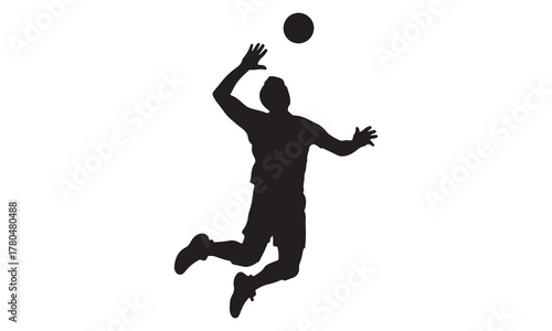 Volleyball player silhouette jumping to serve