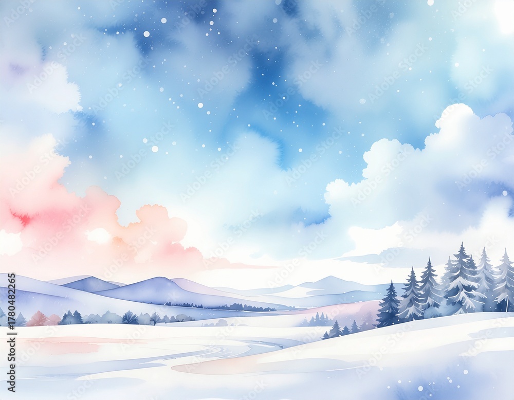 Obraz premium Winter mountain landscape with snowy trees under a cold morning sky