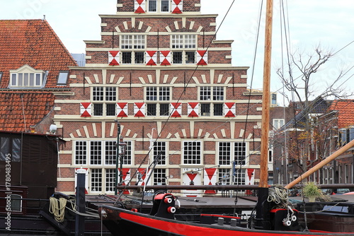 Historical Stadstimmerwerf Building Facade with Stepped Gable in Leiden, Netherlands