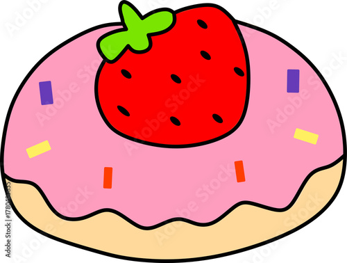 Sweet Pink Donut with Fresh Strawberry and Colorful Sprinkles