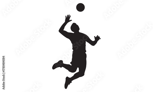 Volleyball player silhouette jumping to serve