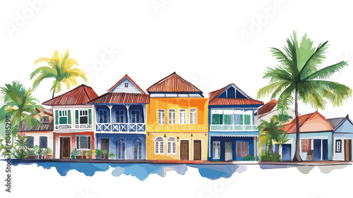 Paramaribo Historic Inner City. Paramaribo Historic Inner City hand drawn watercolor illustration