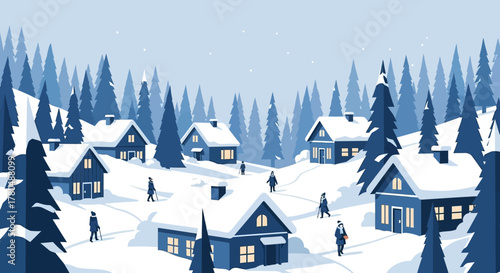 winter landscape with houses