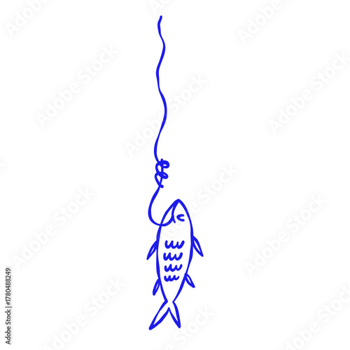 Fish Hook with Blue Line Sketch
