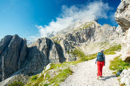 Coldai lake trail in the Dolomites, Italy	