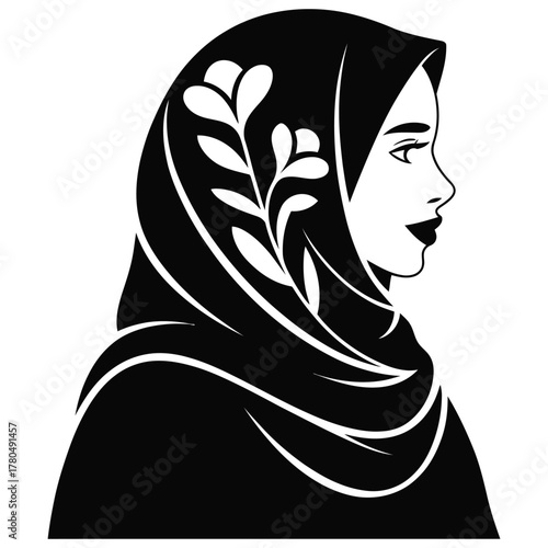 Elegant Islamic Hijab Modest Woman Silhouette with Floral Design