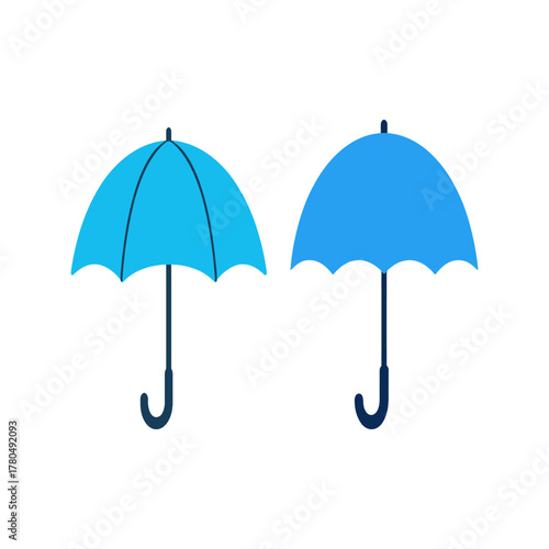 Two blue umbrellas open and closed isolated on transparent background