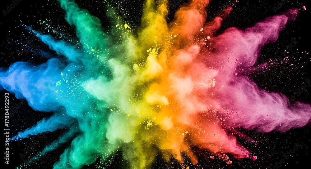 Obraz premium Colorful Powder Explosion Bursting on Black Background dust