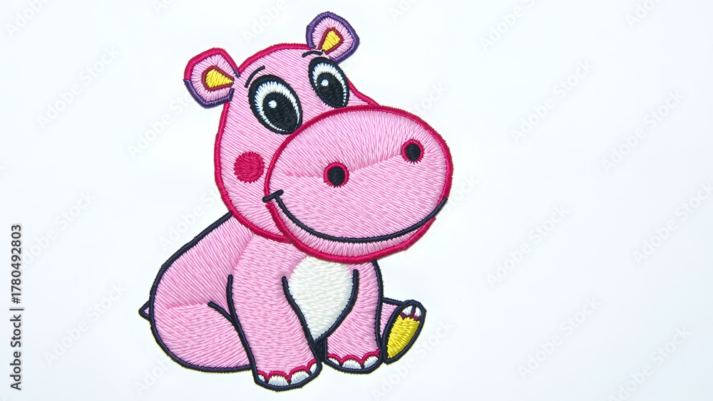 Naklejka premium Embroidered hippo design