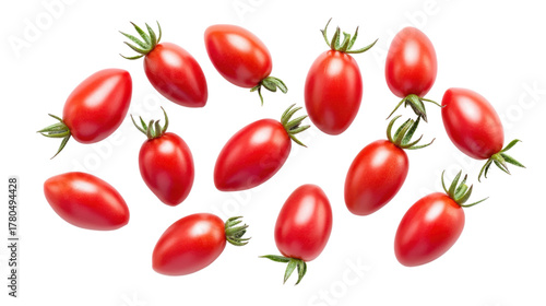 Red Grape Tomatoes Scattered isolated on a transparent background