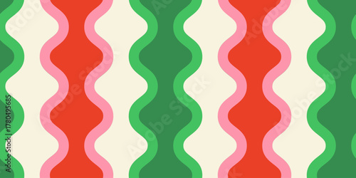 Abstract wavy vector flat background. Psychedelic seamless pattern with organic shapes in vintage mid century style 