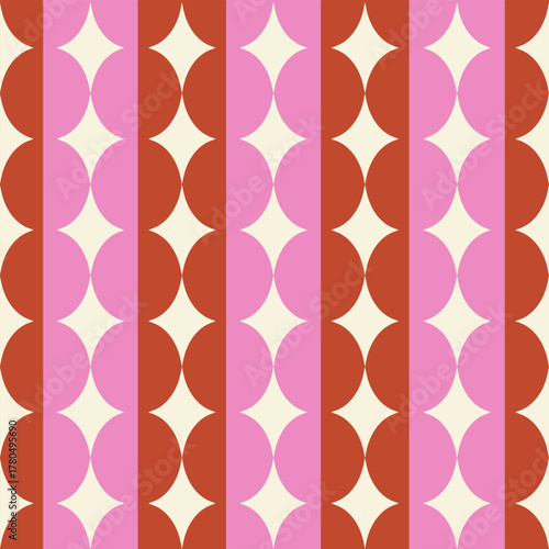 Geometric seamless striped pattern with rhombuses Abstract vector flat holiday background in retro style. Festive design  for wrapping paper, textiles and greeting cards