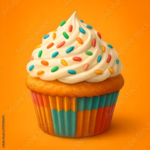 Wallpaper Mural Realistic cupcake illustration with colorful sprinkles and creamy frosting Torontodigital.ca