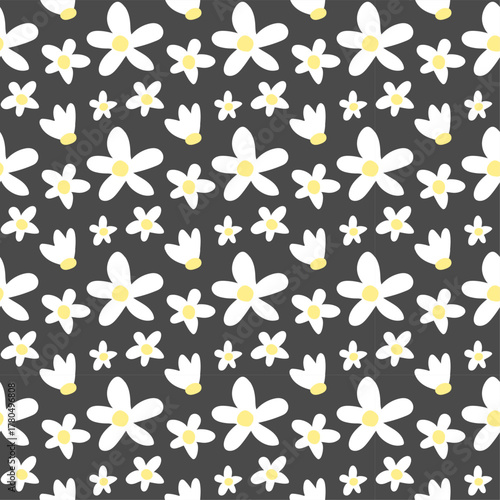 Ditsy Daisy Flower Seamless Pattern on Dark Background, Flat Modern design , illustration Vector EPS 10
