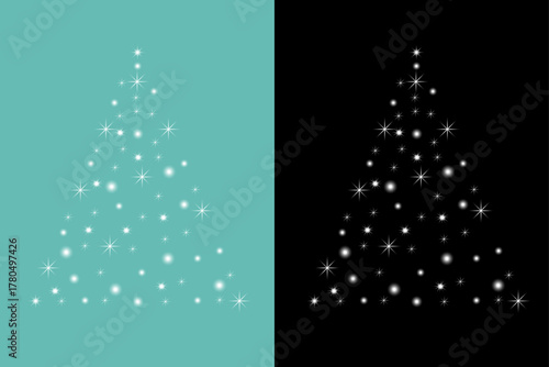 Glowing Christmas Tree Isolated. Glowing stars in the shape of a Christmas tree