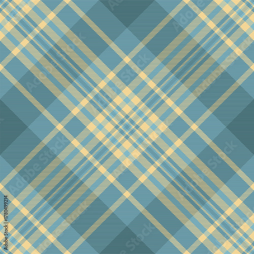 Classic plaid pattern in serene blues and soft yellow. Versatile background for textiles, branding, or digital design projects needing a traditional, calming feel.