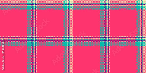 Display check seamless tartan, clan fabric vector background. Contour pattern plaid textile texture in red and teal colors.