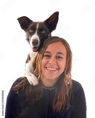Foto border collie and owner in studio