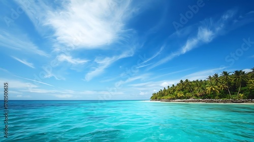 Fototapeta Naklejka Na Ścianę i Meble -  tropical coastline with bright sunlight open blue sky