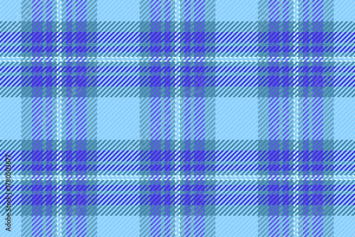 Amazing fabric pattern check, endless vector textile texture. Teen background seamless tartan plaid in cyan and indigo colors.
