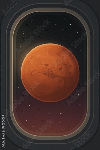 Vector Illustration of View of Mars from Spacecraft
